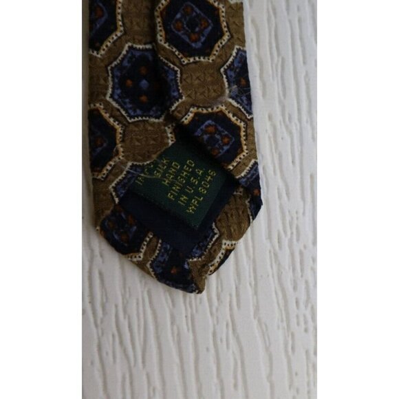 CLUB ROOM - MEN'S GOLD & BLUE  GEOMETRIC PRINT TIE - 100% SILK - Picture 7 of 7